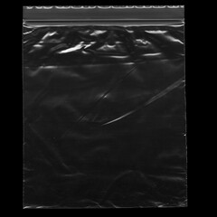 Wrinkled plastic wrap with zipper texture on a black background wallpaper. Royalty high-quality free stock photo image of realistic plastic wrap for overlay. Wrinkled plastic surface