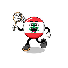 Fototapeta premium Cartoon of lebanon flag catching a butterfly