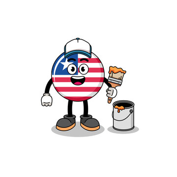 Character mascot of liberia flag as a painter