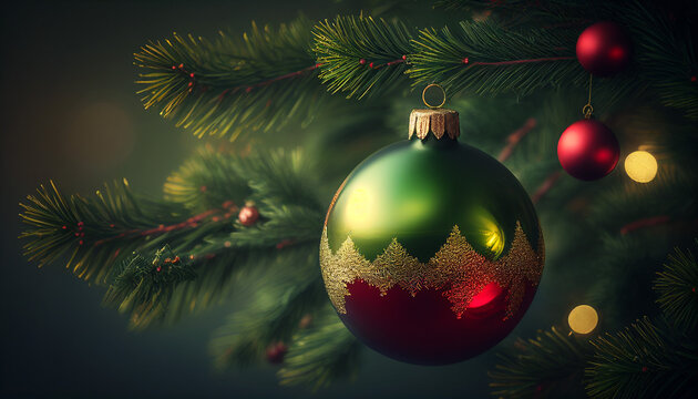 Christmas background with snowflake christmas tree and christmas ball. Generative AI