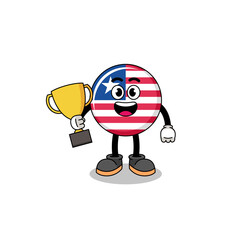 Cartoon mascot of liberia flag holding a trophy