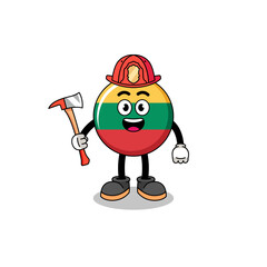 Cartoon mascot of lithuania flag firefighter
