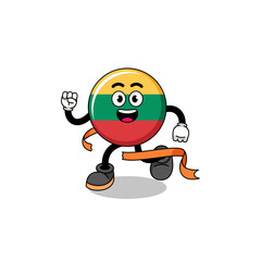 Mascot cartoon of lithuania flag running on finish line