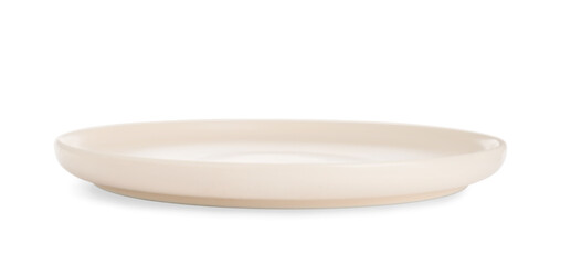 Empty beige ceramic plate isolated on white