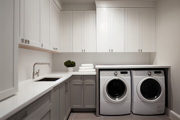 Fototapeta premium Minimalist Laundry Room often features a neutral color palette