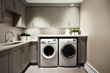 Fototapeta premium Minimalist Laundry Room often features a neutral color palette