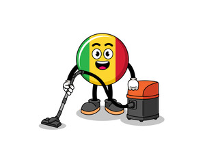 Character mascot of mali flag holding vacuum cleaner