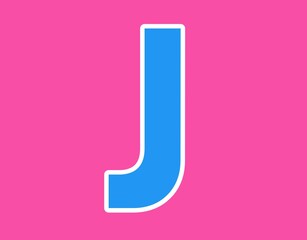 Letter J alphabet uppercase sign design template element. Blue icon at magenta background.