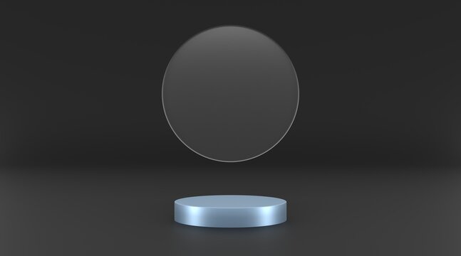 3d Illustration Render Blue Platform And Glass Circle With Black Background