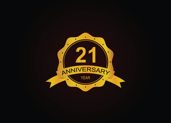 Fototapeta premium 21th golden anniversary logo with ring and ribbon.