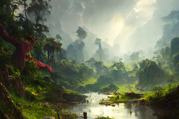 Green valley landscape similar to a video game scenery