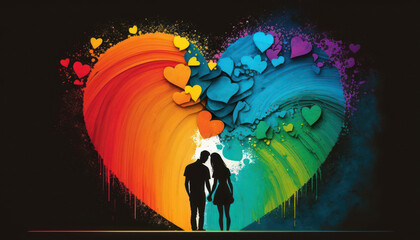 Colorfuls of heart and couple background. Love and valentine day concept. Generative AI