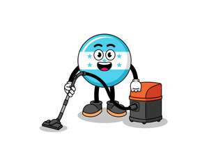 Character mascot of honduras flag holding vacuum cleaner