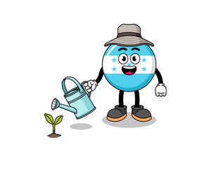 Illustration of honduras flag cartoon watering the plant