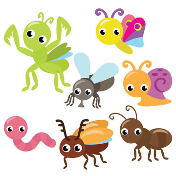 Cute insects vector cartoon illustration