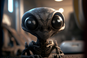 small alien with big head and big eyes, generative AI