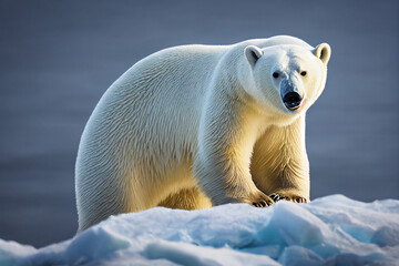 Fototapeta na wymiar white polar bear walks on white snow, generative AI