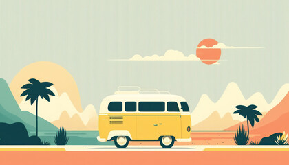 Car roadtrip driving on beautiful day background. Travel vacation concept. Generative AI