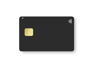 Illustration of credit card on transparent background. Black credit card with blank face for design.