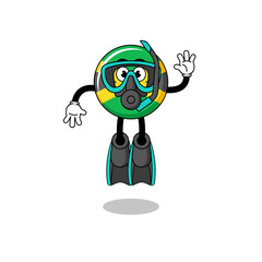 Character cartoon of jamaica flag as a diver