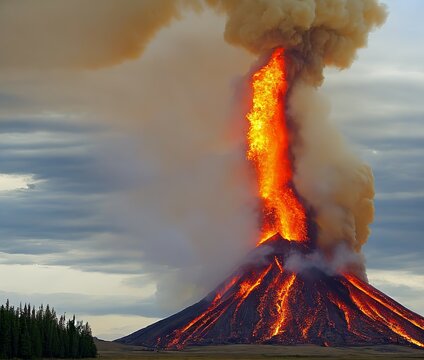 Volcano errupting, fire flame