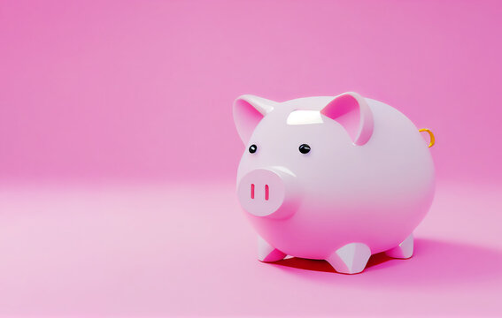 Piggy bank or money box on pink background. Generative AI.