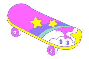 Cute graphic resources of Retro 80s styles. Doodle Y2K items. Neon color.