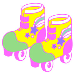 Cute graphic resources of Retro 80s styles. Doodle Y2K items. Neon color.