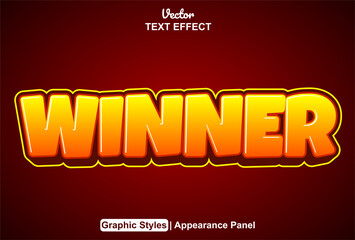 Winner text effect with graphic style and editable.