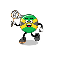 Cartoon of jamaica flag catching a butterfly