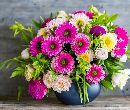 beautiful bouquet of flowers on a wooden background