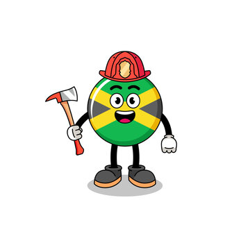 Cartoon mascot of jamaica flag firefighter