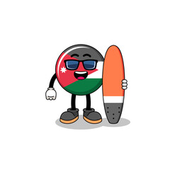 Mascot cartoon of jordan flag as a surfer