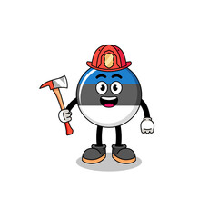 Cartoon mascot of estonia flag firefighter