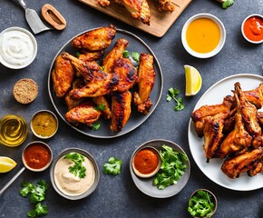 grilled chicken wings with spices and herbs