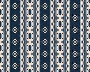 Aztec Navajo blue-white pattern. Vector aztec Navajo geometric shape seamless pattern background. Geometric southwest pattern use for fabric, textile, home decoration elements, upholstery, wrapping. - obrazy, fototapety, plakaty