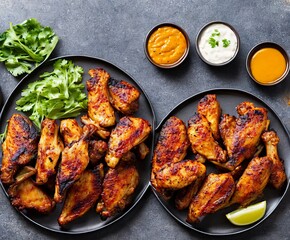 grilled chicken wings with spices and herbs