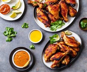grilled chicken wings with spices and herbs
