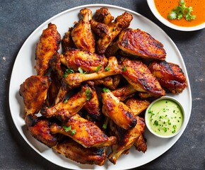 grilled chicken wings with spices and herbs