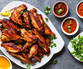 grilled chicken wings with spices and herbs