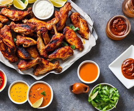grilled chicken wings with spices and herbs
