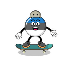 estonia flag mascot playing a skateboard
