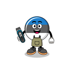 Cartoon Illustration of estonia flag as a barber man