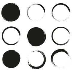 Retro brush circles. Round frame set. Round shape. Vector illustration.