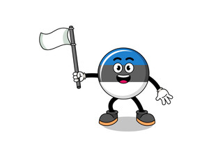 Fototapeta premium Cartoon Illustration of estonia flag holding a white flag