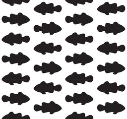 Vector seamless pattern of hand drawn clown fish silhouette isolated on white background