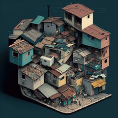 favela, favelas do rio, isometric, axonometric, pintura colorida barracos no Rio de janeiro, generative by AI