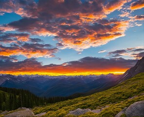 beautiful sunrise on mountain valley, beautiful sunset in the mountains