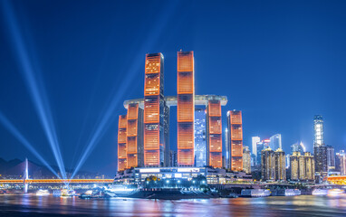 Fototapeta premium Night scenery of Chaotianmen Wharf in Chongqing, China