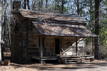 old rustic cabin from early 1800's or 19th century, civil war era american history in Callaway Gardens, Georgia